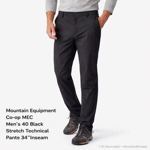 Mountain Equipment Co-op MEC Men’s 40 Black Stretch Technical Pants 34” Inseam